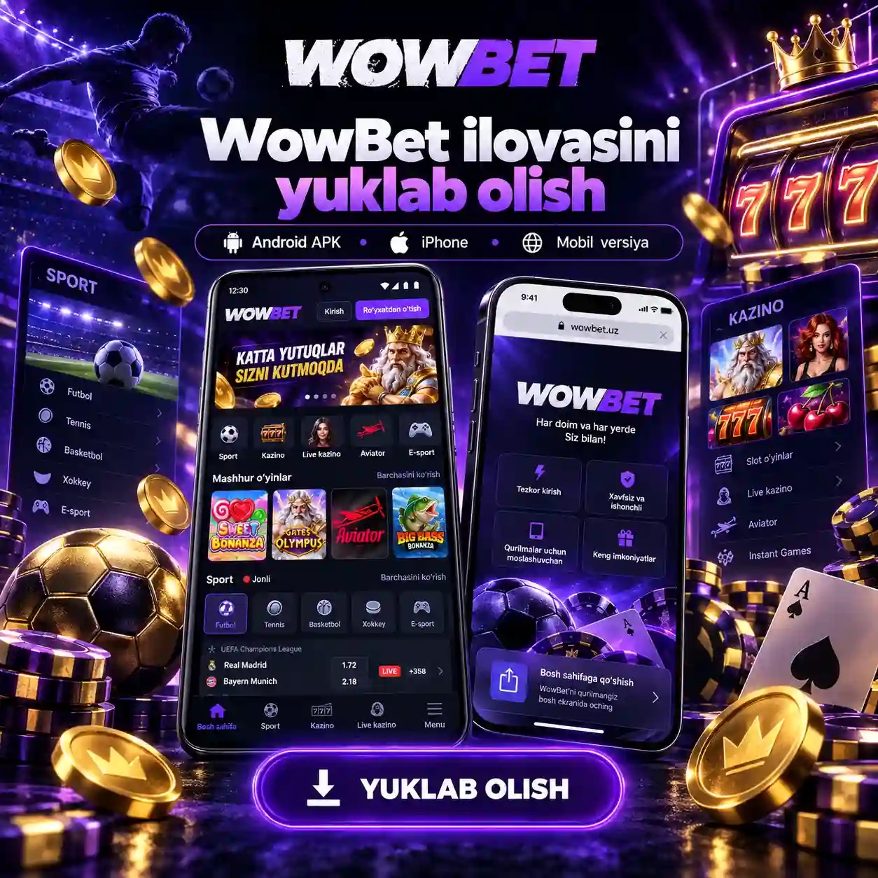 WowBet ilovasini yuklab olish — Android APK va iPhone