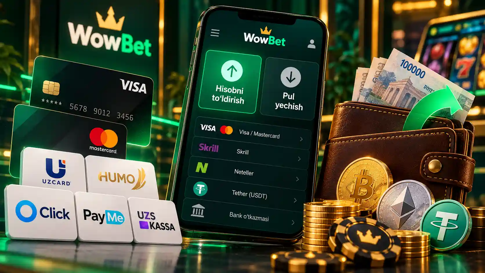 WowBet hisobini to‘ldirish va pul yechish — UZCARD, HUMO va elektron to‘lovlar